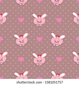 Seamless vector pattern cute bunnies and hearts. kawaii