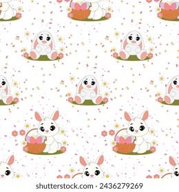 Seamless vector pattern with cute bunnies on a floral background. Perfect for textile, wallpaper or print design
