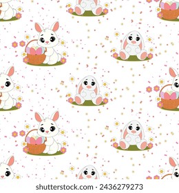 Seamless vector pattern with cute bunnies on a floral background. Perfect for textile, wallpaper or print design