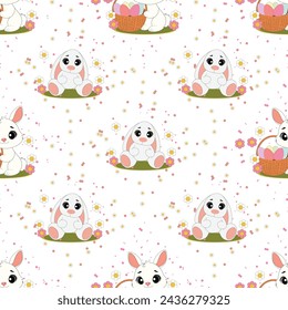 Seamless vector pattern with cute bunnies on a floral background. Perfect for textile, wallpaper or print design