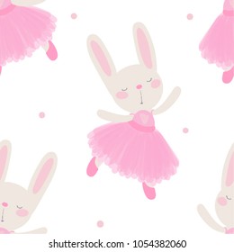 seamless vector pattern with cute bunny girl ballerina dancing for baby girl design