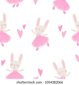 seamless vector pattern with cute bunny girl ballerina dancing for baby girl design