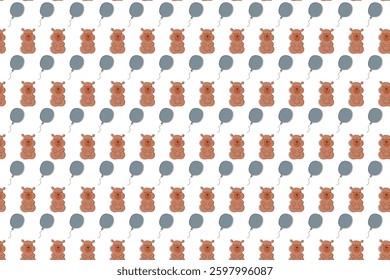 Seamless vector pattern, cute capybara and balloon