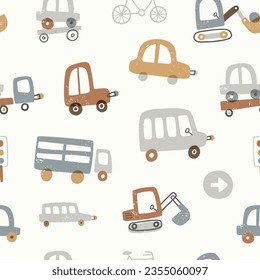 Seamless vector pattern with cute cars on milk. Can be used for fabric, wrapping, textile, wallpaper, apparel design and others.