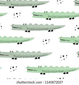 
Seamless vector pattern with cute cartoon crocodiles.