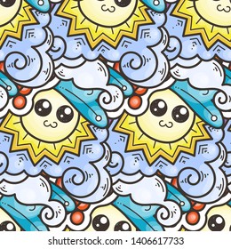 Seamless vector pattern with cute cartoon monsters and beasts. Nice for packaging, wrapping paper, coloring pages, wallpaper, fabric, fashion, home decor, prints etc. Vector illustration