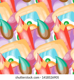 Seamless vector pattern with cute cartoon monsters and beasts. Nice for packaging, wrapping paper, coloring pages, wallpaper, fabric, fashion, home decor, prints etc. Vector illustration