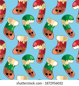 Seamless vector pattern with cute cartoon candy and sock
