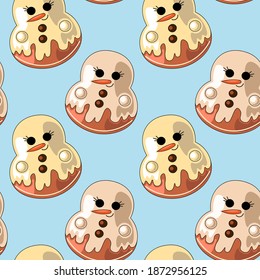 Seamless vector pattern with cute cartoon snowman