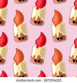Seamless vector pattern with cute cartoon candle