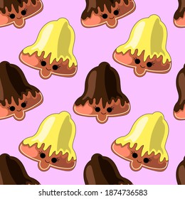 Seamless vector pattern with cute cartoon bell