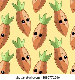 Seamless vector pattern with cute cartoon carrot. It can be used for textiles of clothing and things, paper products, wrapping, wallpaper, decor, notebook, interior and background and etc.