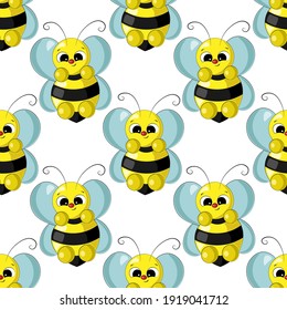 Seamless vector pattern with cute cartoon bee