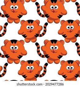 Seamless vector pattern with cute cartoon tiger