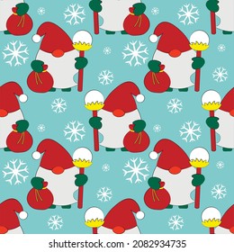 Seamless vector pattern with cute cartoon Gnomes Santa