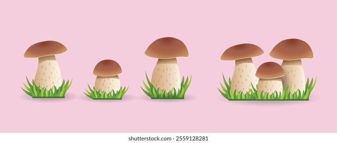 Seamless vector pattern with cute cartoon forest mushrooms. Edible mushroom boletus on white background. Can be used Creative design for printing on fabric, wallpaper and scrapbooking.