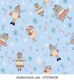 Seamless vector pattern with cute cartoon sheep.