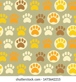 Seamless vector pattern with cute cat paw prints. Concept suitable for wallpaper, kids textile, fabric and wrapping paper, surface textures.