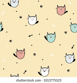 Seamless vector pattern with  cute cats