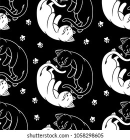 Seamless vector pattern with cute cats. Vector illustration