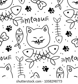 Seamless vector pattern with cute cats. Vector illustration