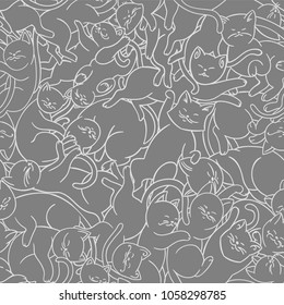 Seamless vector pattern with cute cats. Vector illustration