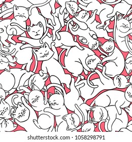Seamless vector pattern with cute cats. Vector illustration