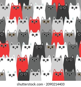 Seamless vector pattern with cute cats. Vector Illustration.