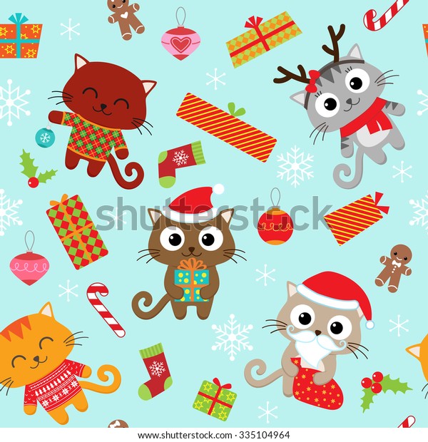 Seamless Vector Pattern Cute Cats Christmas: vector de stock (libre de ...
