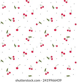 Seamless vector pattern. Cute cherries in Scandinavian style on white background 