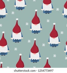 Seamless vector pattern with cute christmas gnomes.