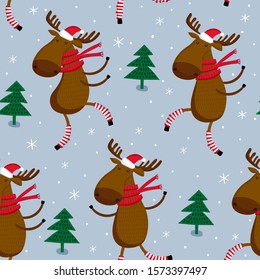 Seamless vector pattern with cute christmas animals. Can be used for wallpaper, pattern fills, web page background, surface textures, gifts. Creative Hand Drawn textures for winter holidays.