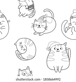 Seamless vector pattern with cute colorful Kittens. Creative childish pink texture. Great for fabric, textile Vector Illustration