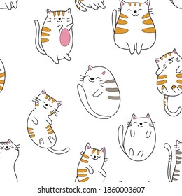 Seamless vector pattern with cute colorful Kittens. Creative childish pink texture. Great for fabric, textile Vector Illustration