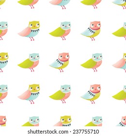 Seamless vector pattern with cute colorful birds.