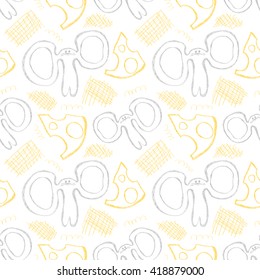 Seamless vector pattern. Cute colorful background with hand drawn mouses and cheese. Series of Cartoon, Doodle, Sketch and Scribble Seamless Vector Patterns.