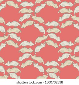 Seamless vector pattern with cute colourful mouses. The design is suitable for children clothes, wallpaper, stationary, sheets as well as for wrapping paper. 