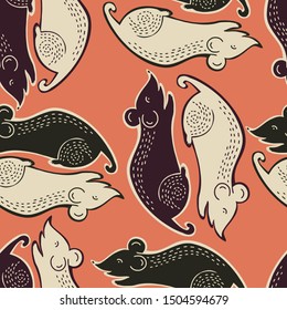 Seamless vector pattern with cute colourful mouses. The design is suitable for children clothes, wallpaper, stationary, sheets as well as for wrapping paper. 