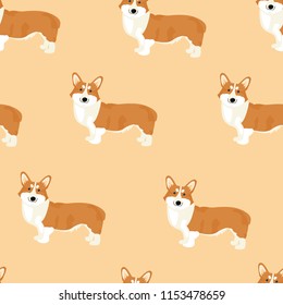 
Seamless vector pattern with cute corgi.