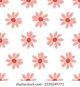 Seamless vector pattern. Cute daisies in Scandinavian style on white background 