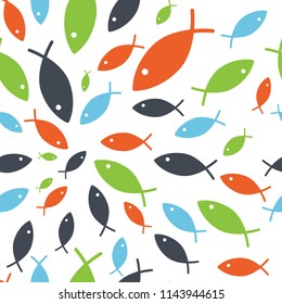 Seamless vector pattern with cute decorative fishes. Funny multicolor background, marine texture