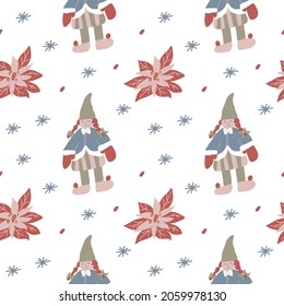 Seamless vector pattern with a cute and delicate Christmas on transparent isolated background in flat style.Repeating ,festive hand drawn print.Design for textiles,wrapping paper,scrapbook paper.