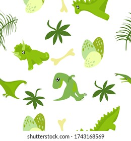 Seamless vector pattern with cute dinosaurs.