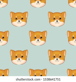 Seamless vector pattern with cute dog. Vector pattern with kawaii akita inu or siba inu dog. 