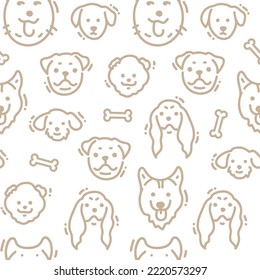 Seamless vector pattern with cute dog heads doodle icon style