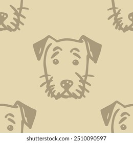 Seamless vector pattern with cute draw fluffy dogs. Simple doodle style. Grid