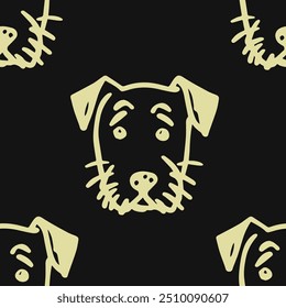 Seamless vector pattern with cute draw fluffy dogs. Simple doodle style. Grid