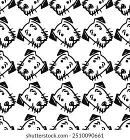 Seamless vector pattern with cute draw fluffy dogs. Simple doodle style. Grid