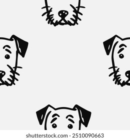 Seamless vector pattern with cute draw fluffy dogs. Simple doodle style. Grid