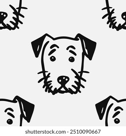 Seamless vector pattern with cute draw fluffy dogs. Simple doodle style. Grid